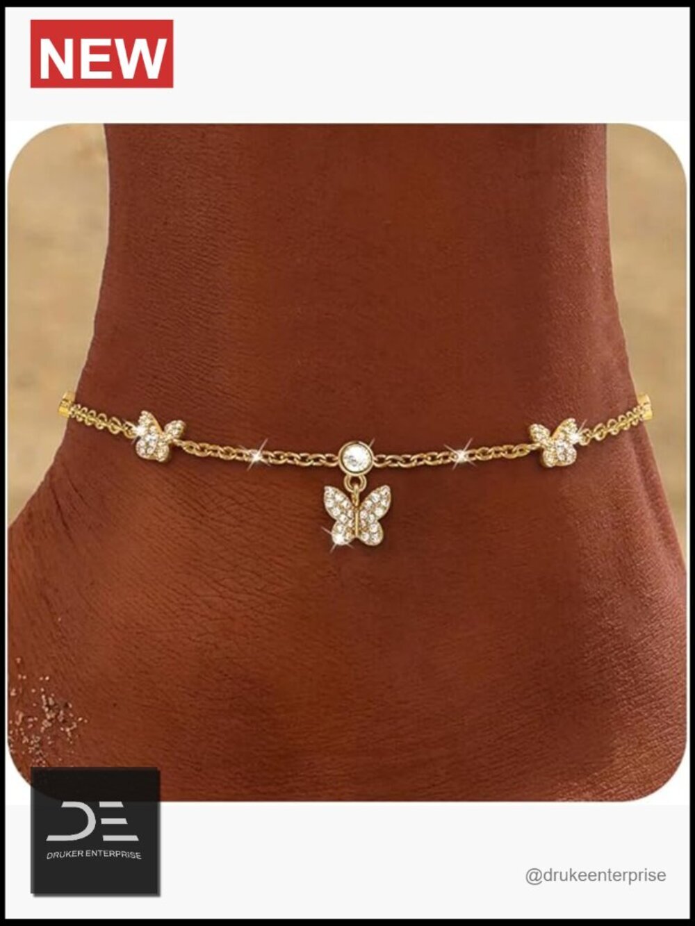 Waterproof 14K Gold Plated CZ Ankle Bracelet Dainty Butterfly Clover Heart